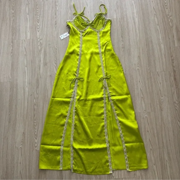 Betsey Johnson Lime Green Slip Dress with Lace Trim size XS - Picture 3 of 10